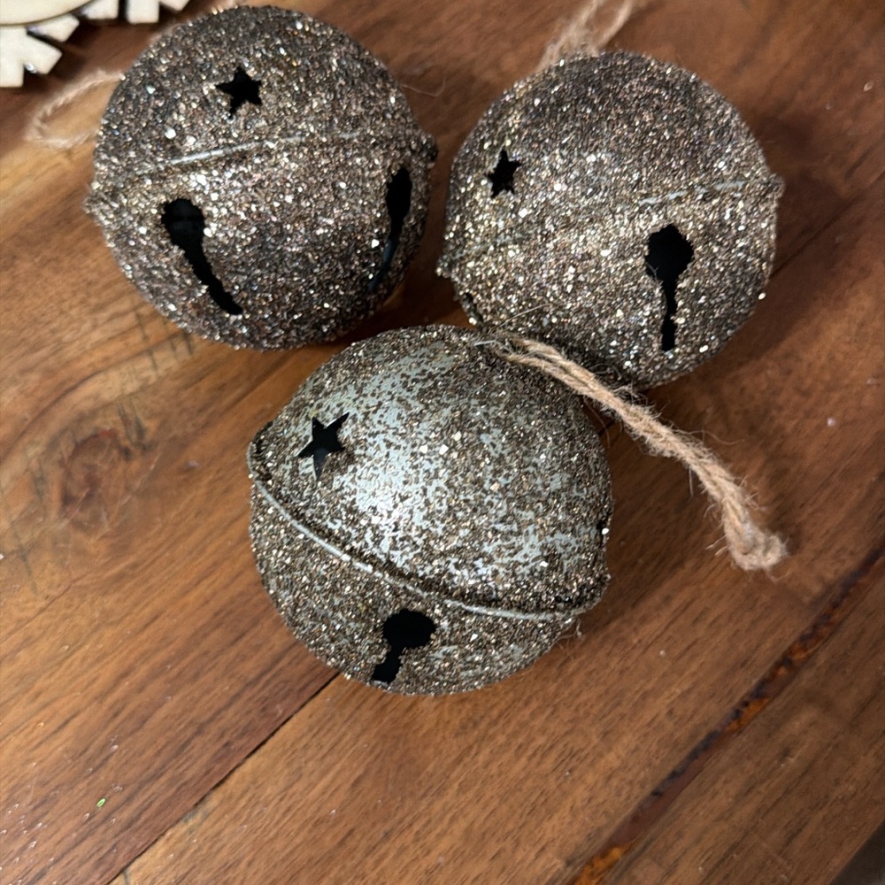 Set of three - Glittery Silver/bronze gold  Holiday Jingle Bells